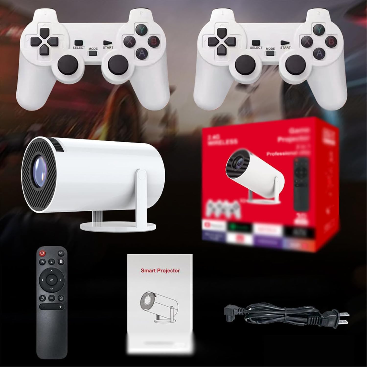 Retro Game Console with Projector, 4K HD Retro Game Projector with 2 Wireless Controllers, HDMI Output, WiFi