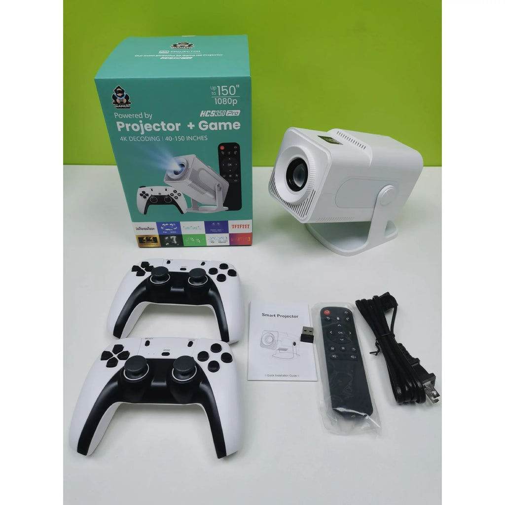 Game Projector with 2 gamepads Gaming Consoles，20,000+ Retro Games, Mini Smart Portable Projector with WiFi and Bluetooth Home Theater Office Outdoor