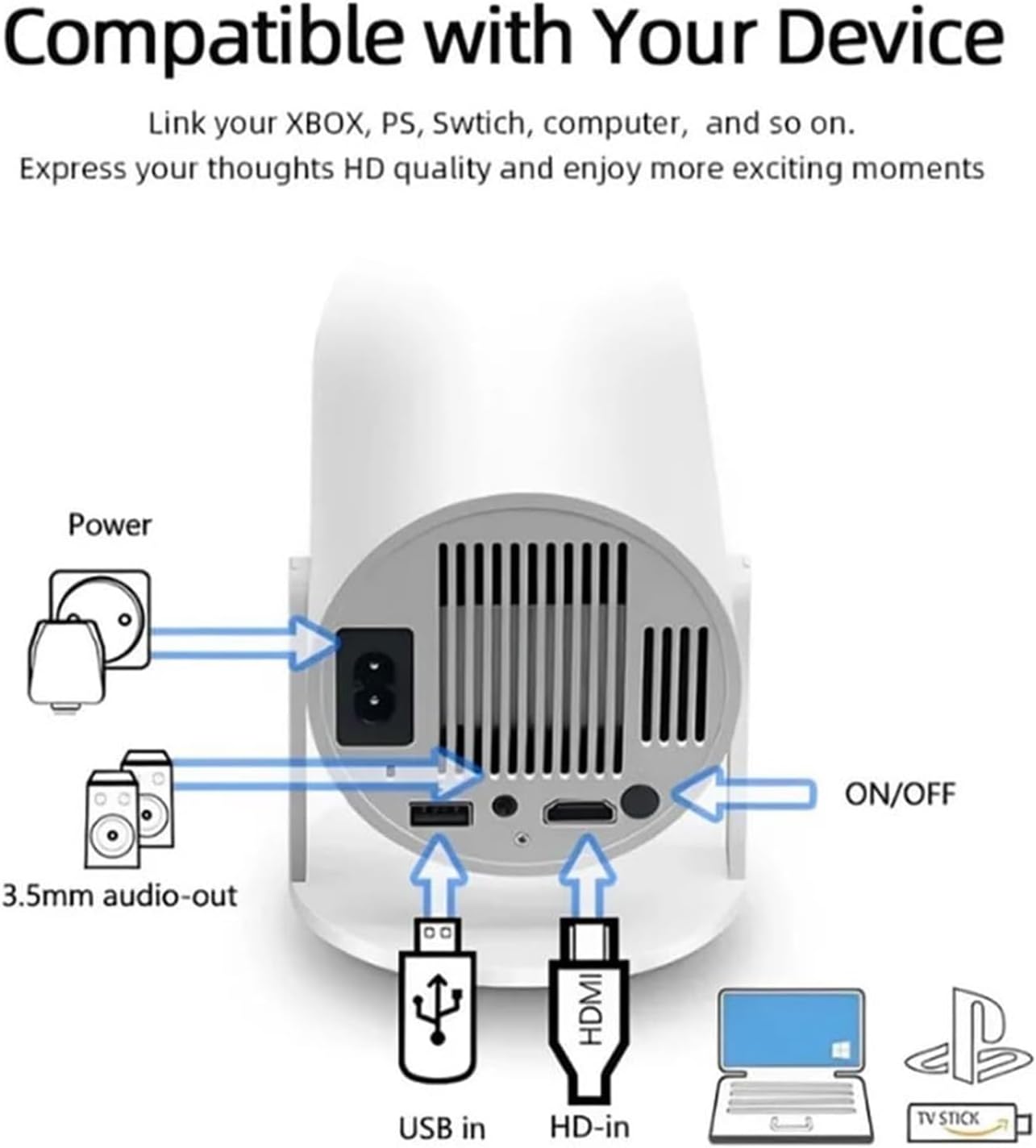 Retro Console & Projector - Built in 40,000+ Games with 40+ Emulators, Kothab Retro Console Projector, 4K HDMI Output HD Projector with 2 2.4G Wireless Controllers, Support 23 Languages