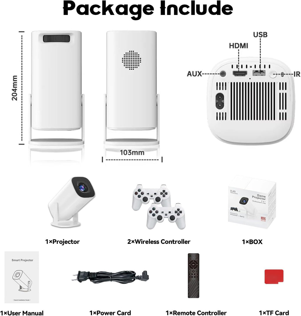 P30 Max Portable Game Projector, 32G, 720P, 5G WiFi Bluetooth, Built-in 35000+ 3D Games