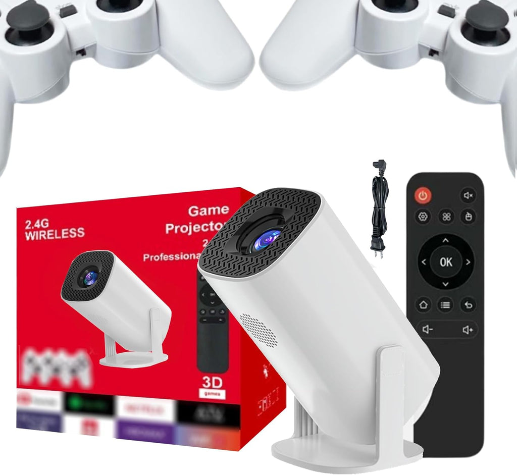 P30 Max Projector and Game + 2 Wireless Controllers, P30 Max Smart Gaming Projector with Built in Apps and Games, Portable Mini Projector with Wifi and Bluetooth, 4k HD Auto Keystone Video Projector