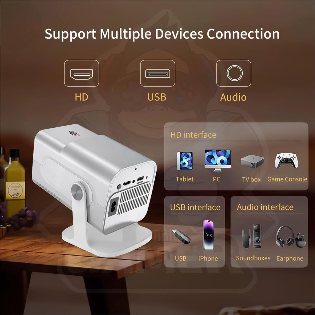 Game Projector with 2 gamepads Gaming Consoles，20,000+ Retro Games, Mini Smart Portable Projector with WiFi and Bluetooth Home Theater Office Outdoor