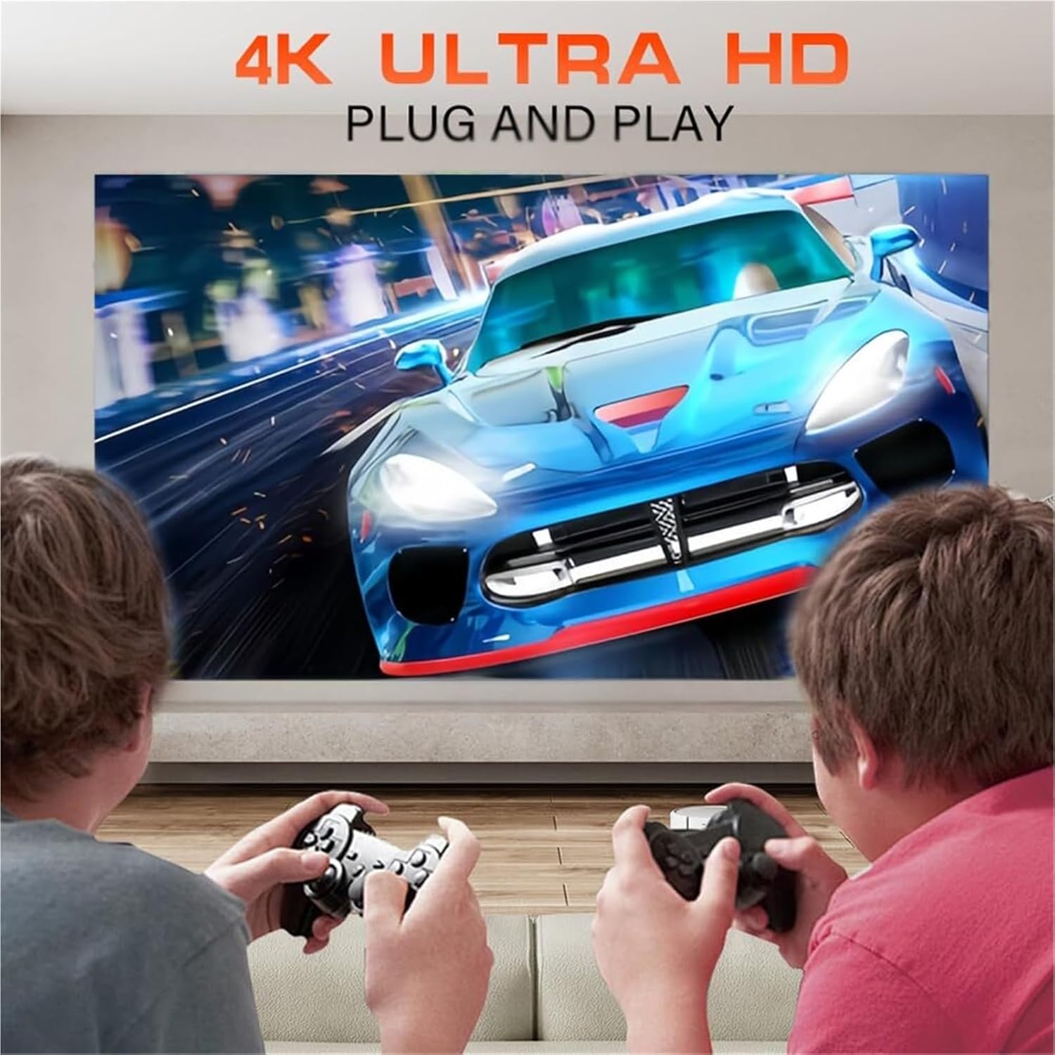 Mini Projector - 4k Mini Spotlight Projector, Console Projector with Retro Games, Over 36,000 Built-in Games with WiFi and Bluetooth, Ideal for Movies, Gaming
