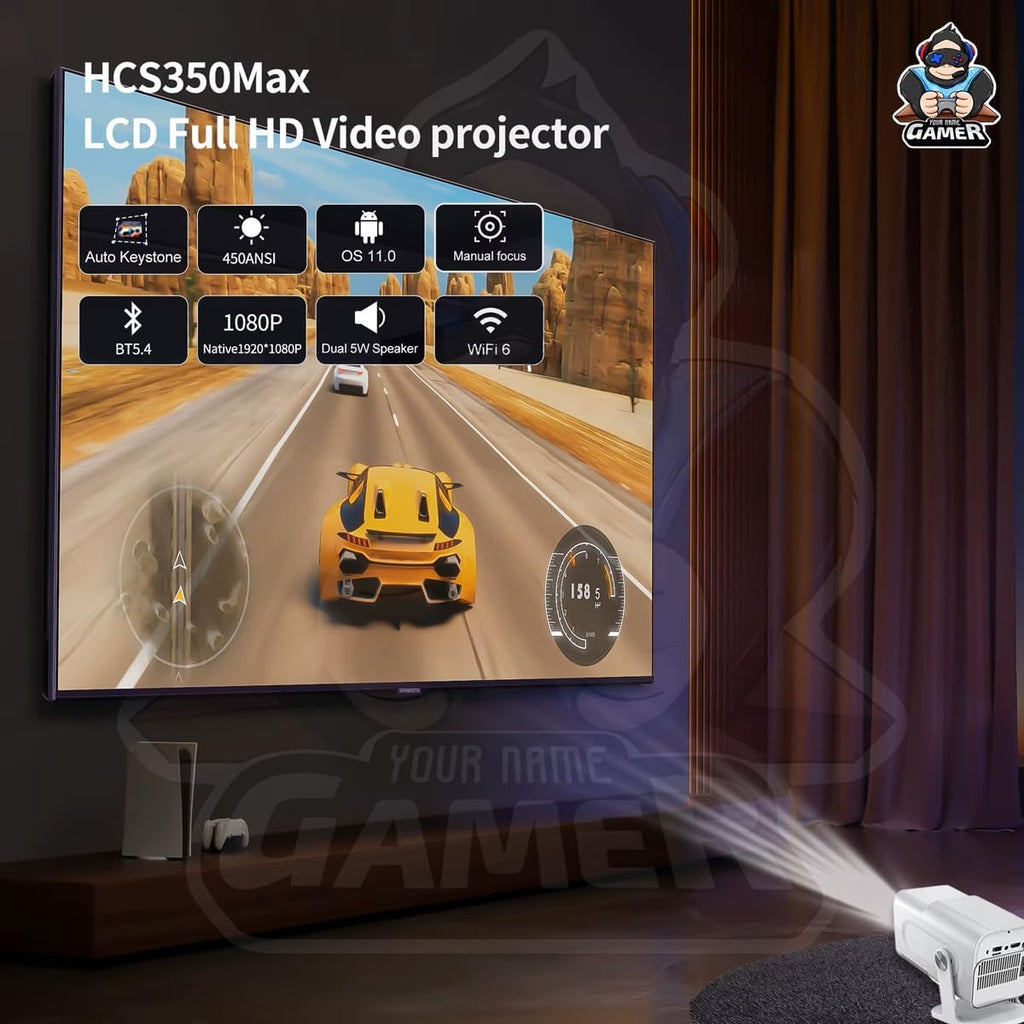 Game Projector with 2 gamepads Gaming Consoles Mini Projector with Wifi and Bluetooth Home Theater Office Outdoor Smart Portable Projector Built in 20,000+ Retro Games