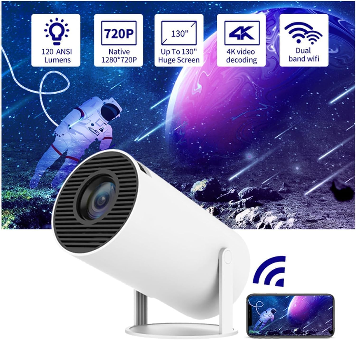 Nostalgic Projector, 4K Projector with Retro Gaming Console, Arcade Vision Projector, Smart Projector with Built in 20000+ Games, Retro Game Projector with 2 Wireless Controllers
