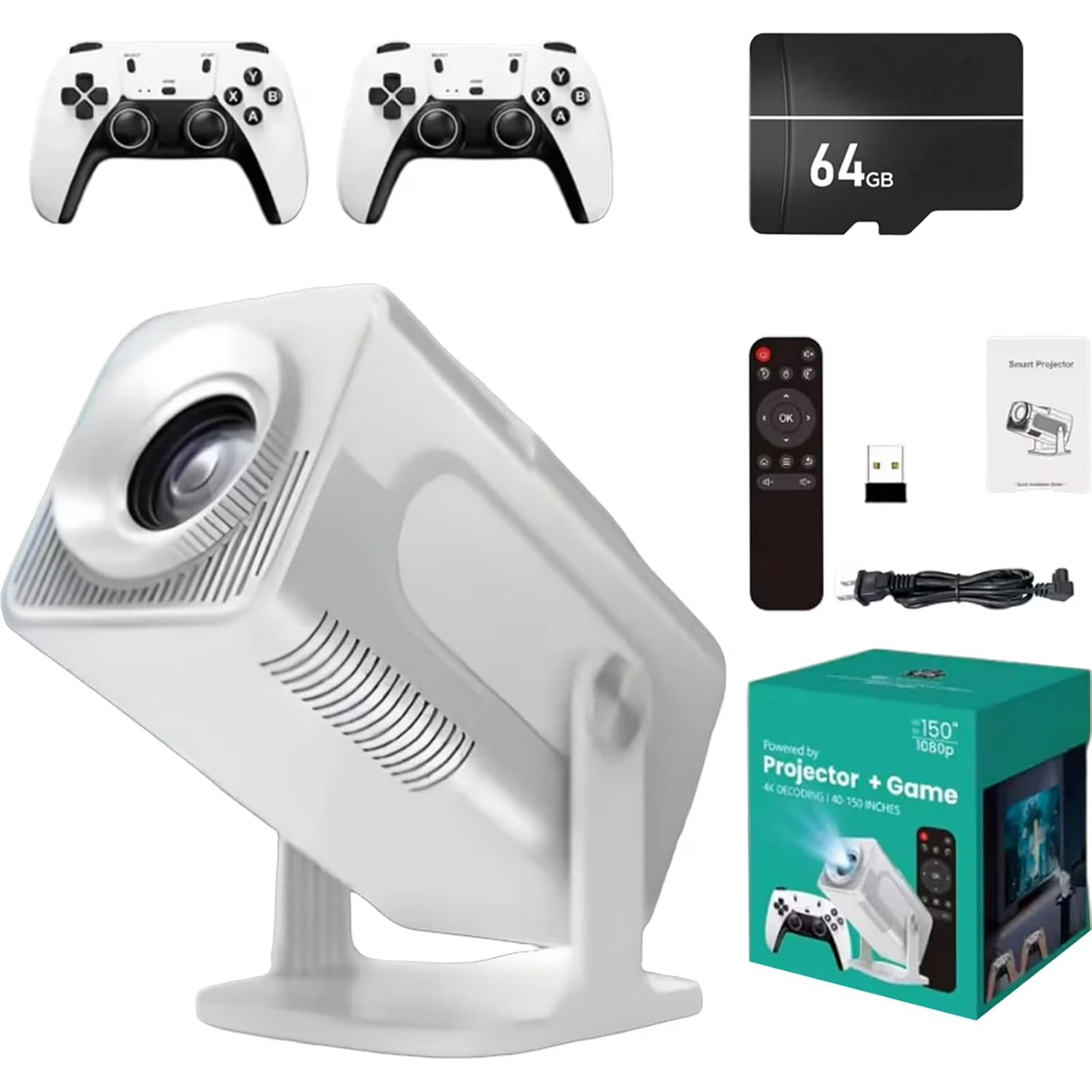 Game Projector with 2 gamepads Gaming Consoles，20,000+ Retro Games, Mini Smart Portable Projector with WiFi and Bluetooth Home Theater Office Outdoor