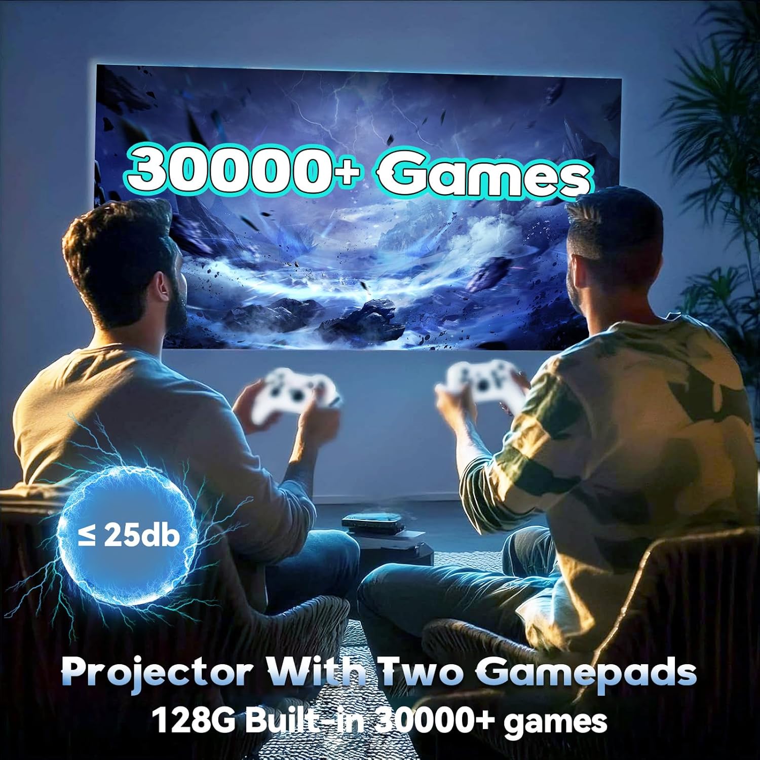 P30 Max Portable Game Projector, 32G, 720P, 5G WiFi Bluetooth, Built-in 35000+ 3D Games