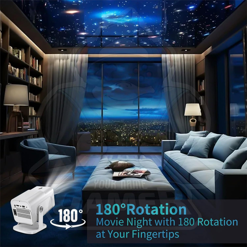 Game Projector with 2 gamepads Gaming Consoles，20,000+ Retro Games, Mini Smart Portable Projector with WiFi and Bluetooth Home Theater Office Outdoor