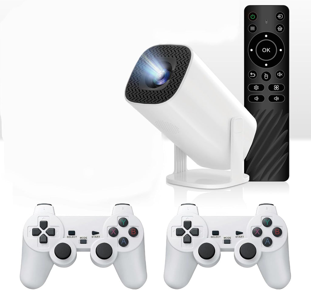Retro Console & Projector - Built in 40,000+ Games with 40+ Emulators, Kothab Retro Console Projector, 4K HDMI Output HD Projector with 2 2.4G Wireless Controllers, Support 23 Languages